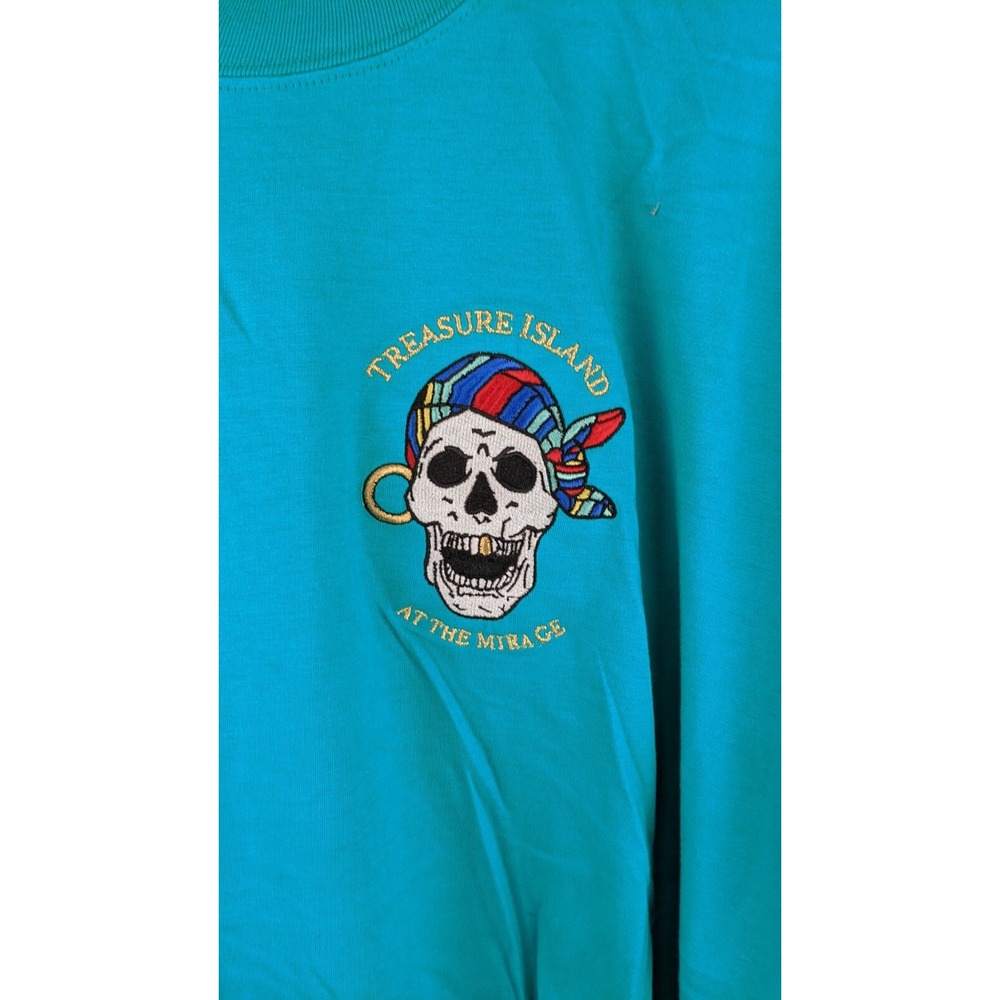Vintage Treasure Island at The Mirage T-Shirtโ Teal Embroidered Pirate Design XL - Picture 5 of 16